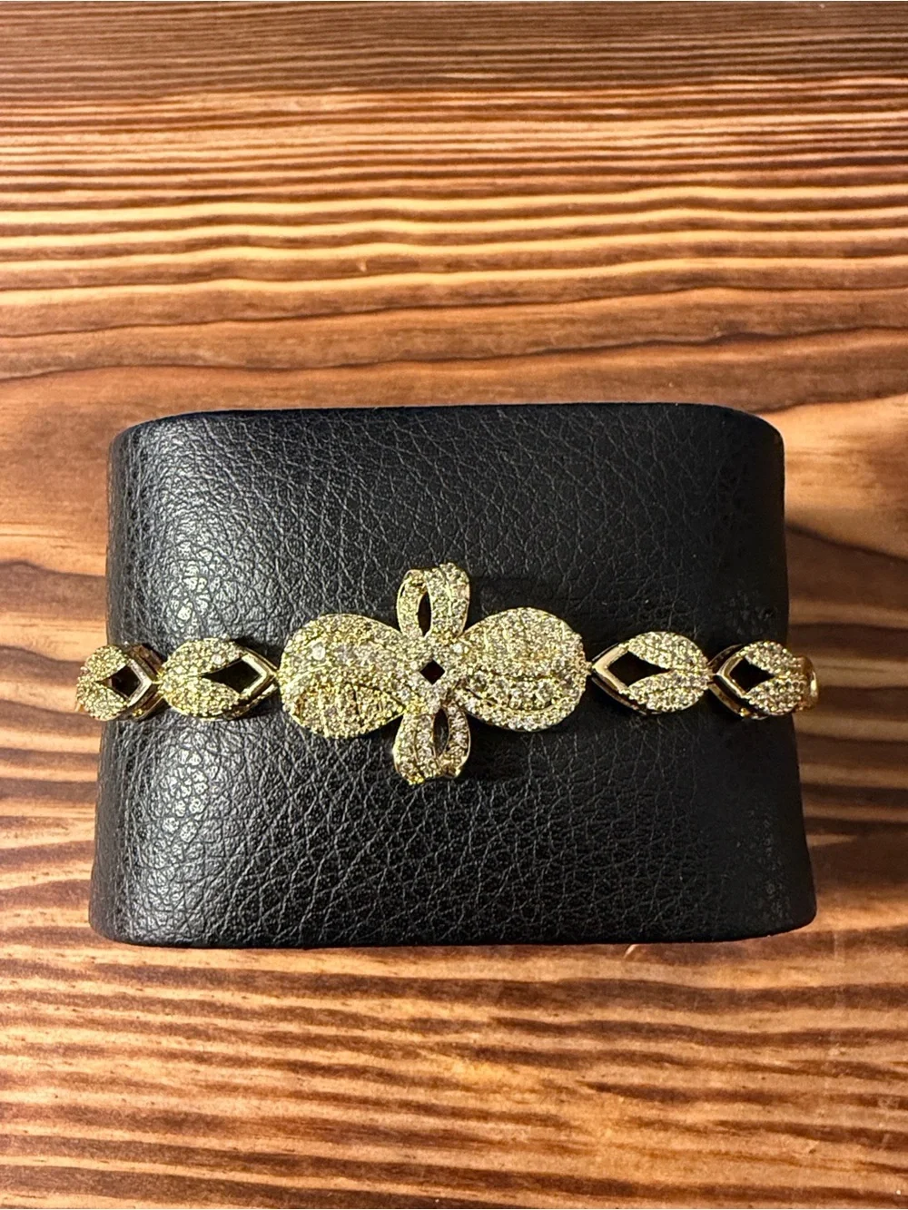 Gold Plated Crystal Floral Link Bracelet for Women